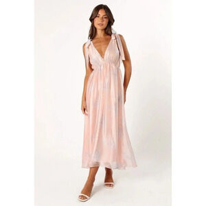 STORIA Floral Maxi Dress NEW V-neck Blush Pink Feminine Coquette Size Large Gown
